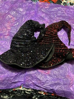 Two Sequin Wide-Brim Witch Hats